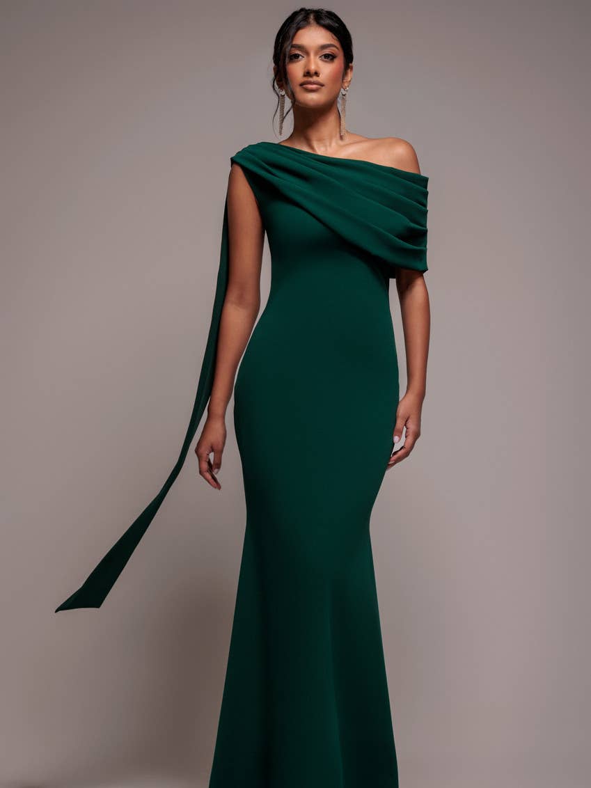 Goddiva Sash One Shoulder Bardot Maxi Dress DR4830