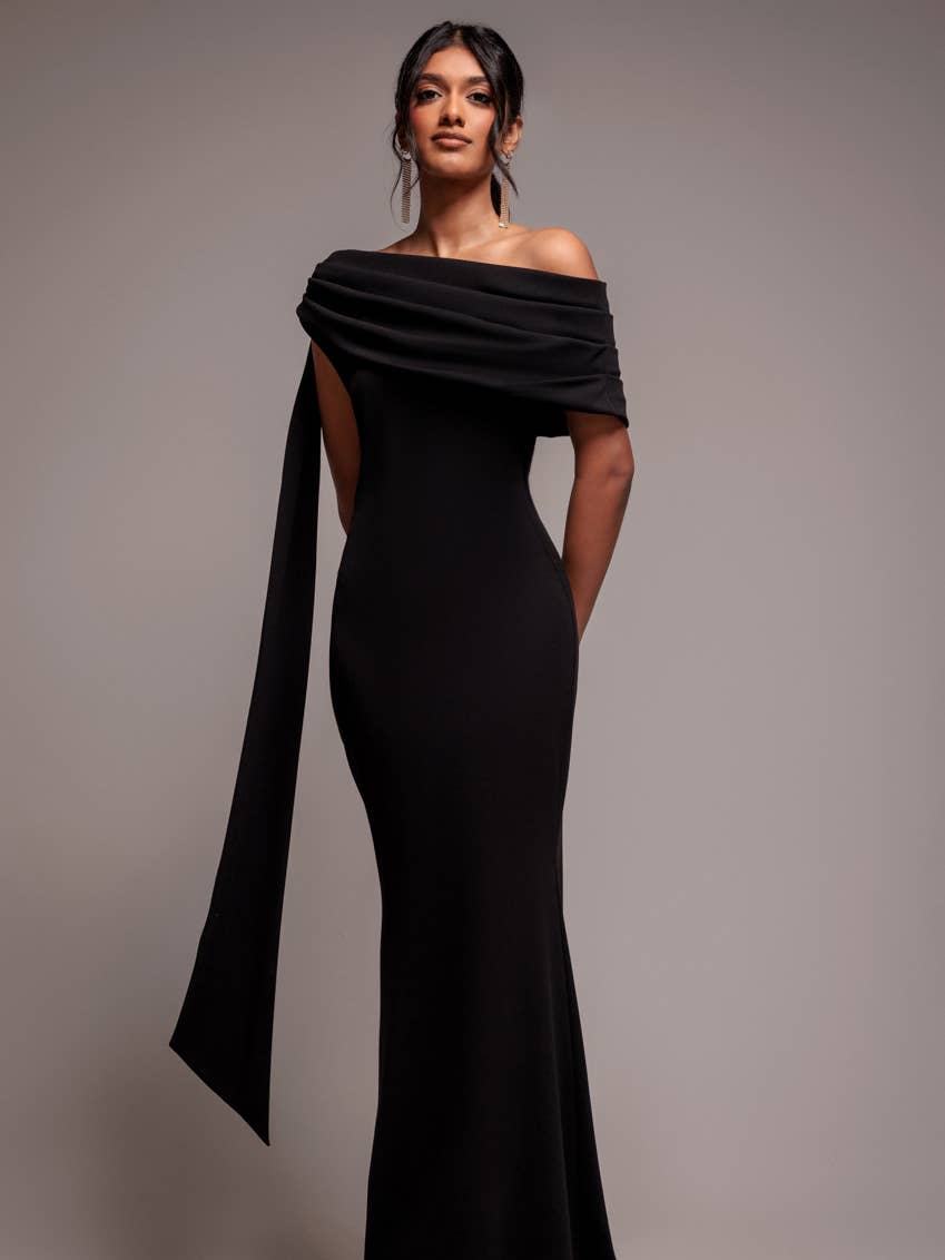 Goddiva Sash One Shoulder Bardot Maxi Dress DR4830