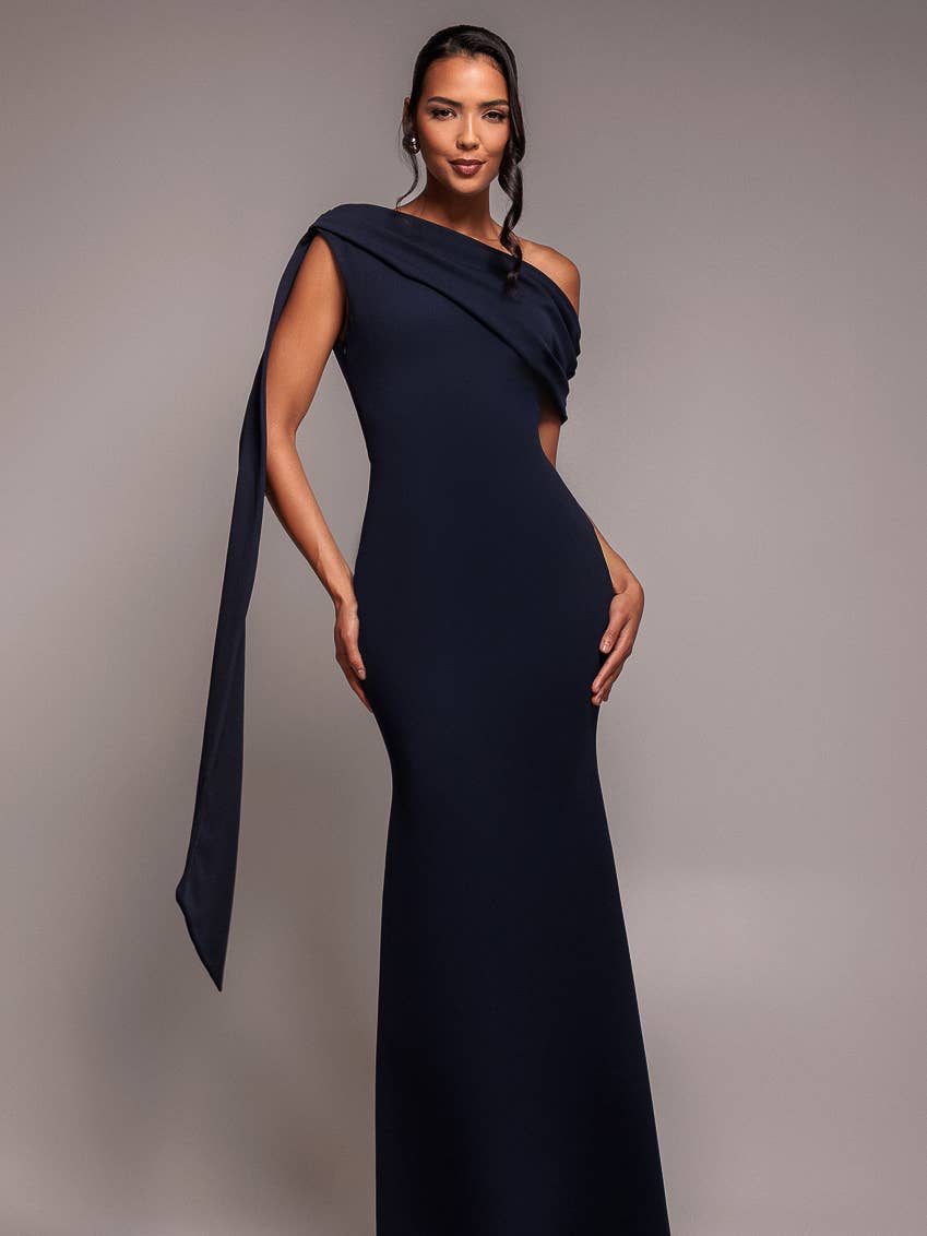 Goddiva Sash One Shoulder Bardot Maxi Dress DR4830