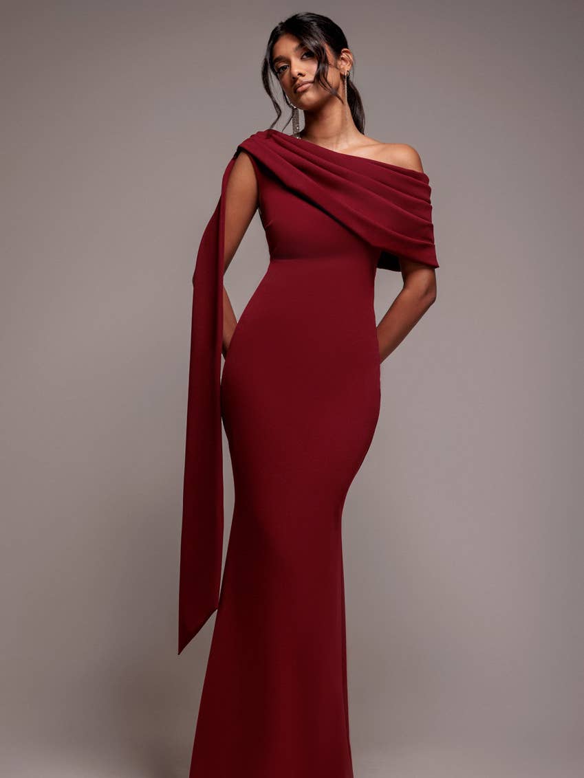Goddiva Sash One Shoulder Bardot Maxi Dress DR4830