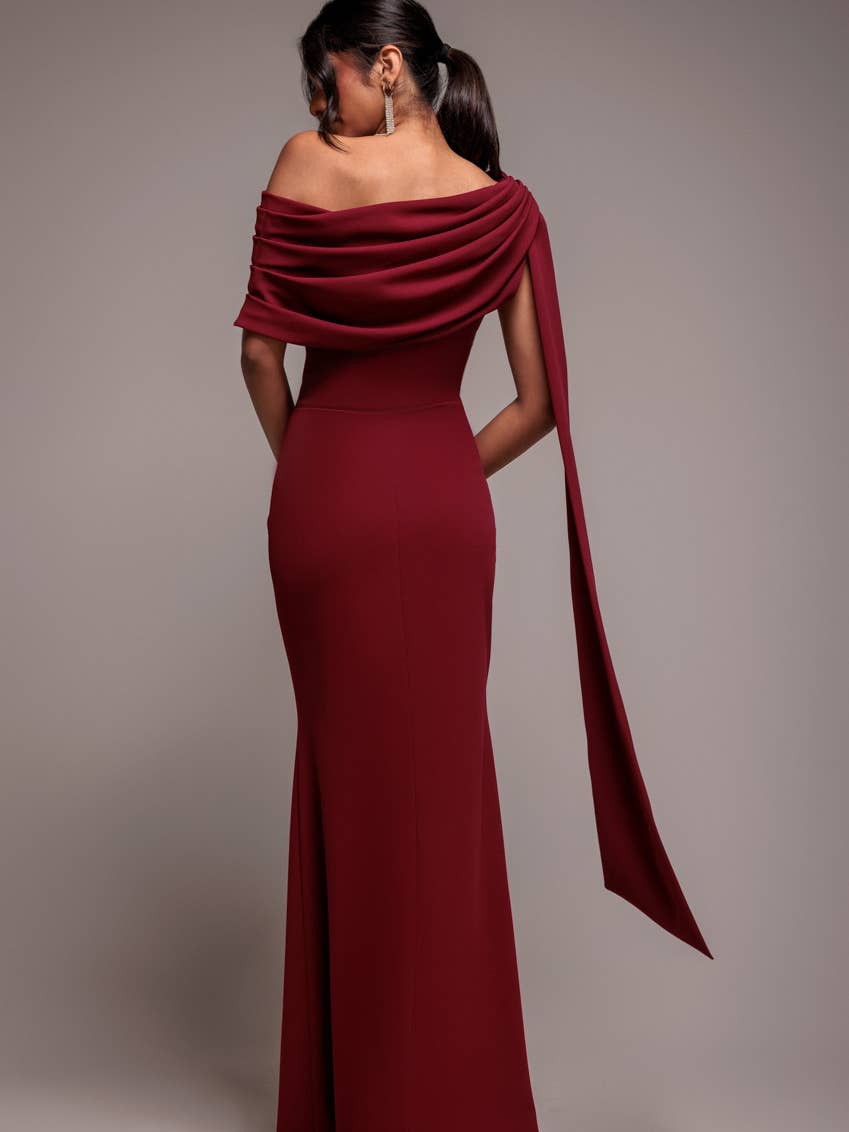 Goddiva Sash One Shoulder Bardot Maxi Dress DR4830